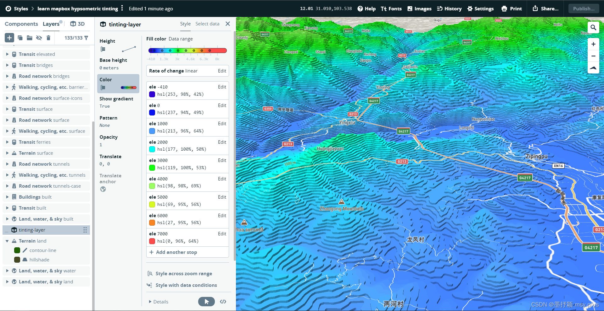 【mapbox自定义样式】根据高度着色